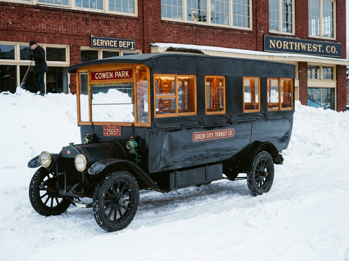 Queen City Transit Co. bus to Cowen Park in snow, c. 1920