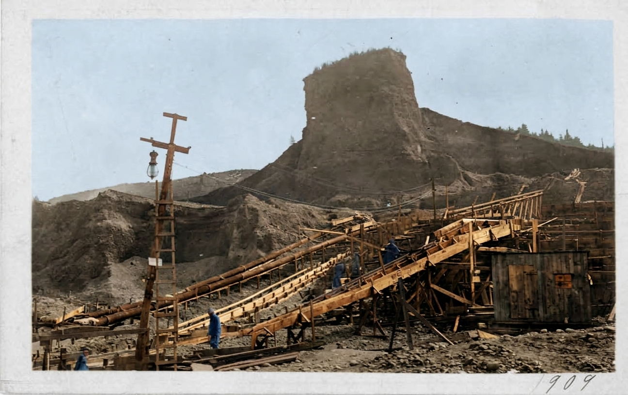 Denny Hill regrade in progress, 1909