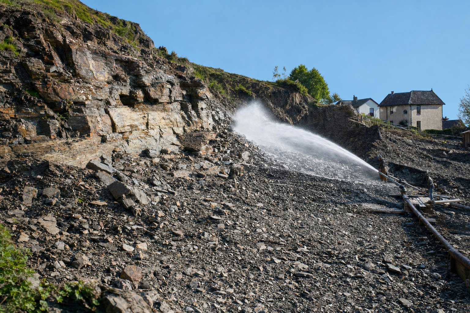 Hydraulic sluicing during Denny Hill regrade, June 16, 1906