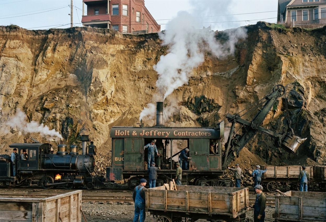 Cutting down the big hills on Third Avenue, 1909