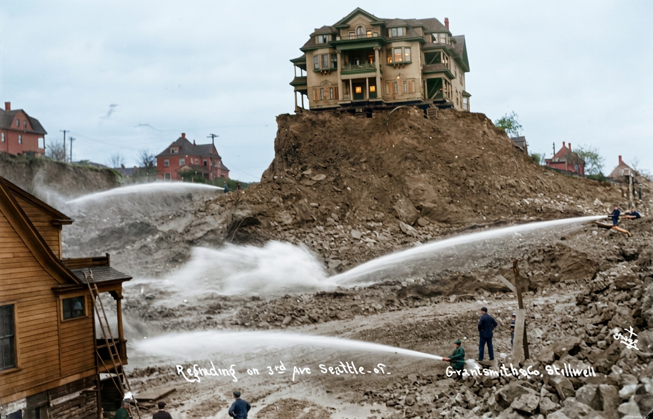 Regrading on Third Avenue, Seattle, 1909