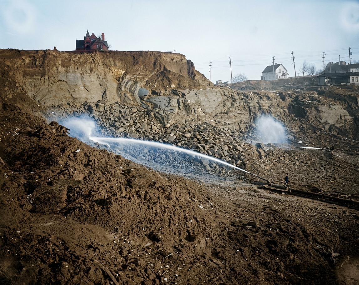 Denny Hill regrade with hydraulic giants, Feb. 1, 1906