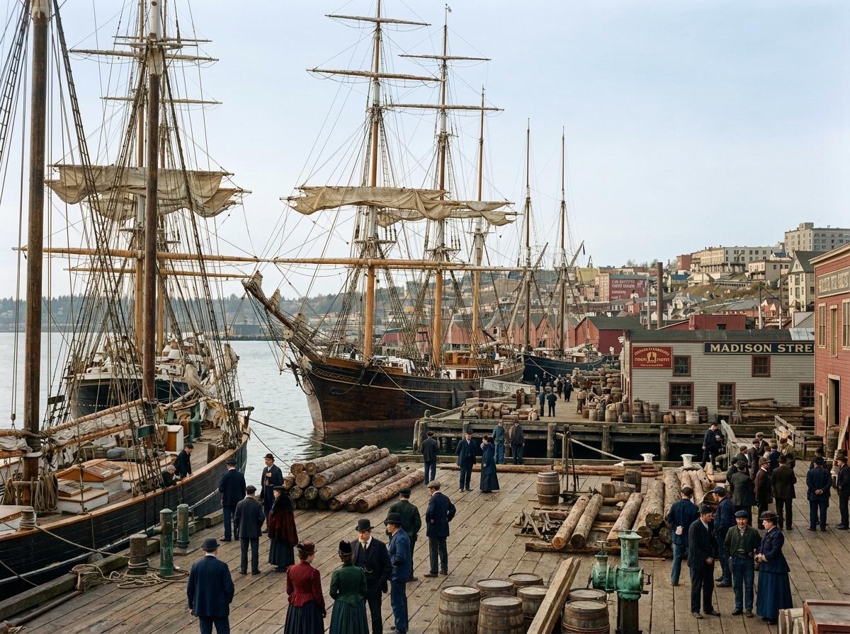 Sailing ships at the Madison Street docks, c. 1890s