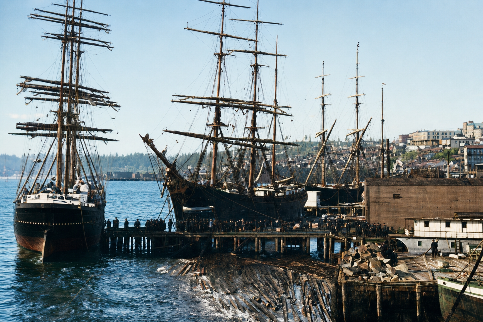 Sailing ships at the Madison Street docks, c. 1890s