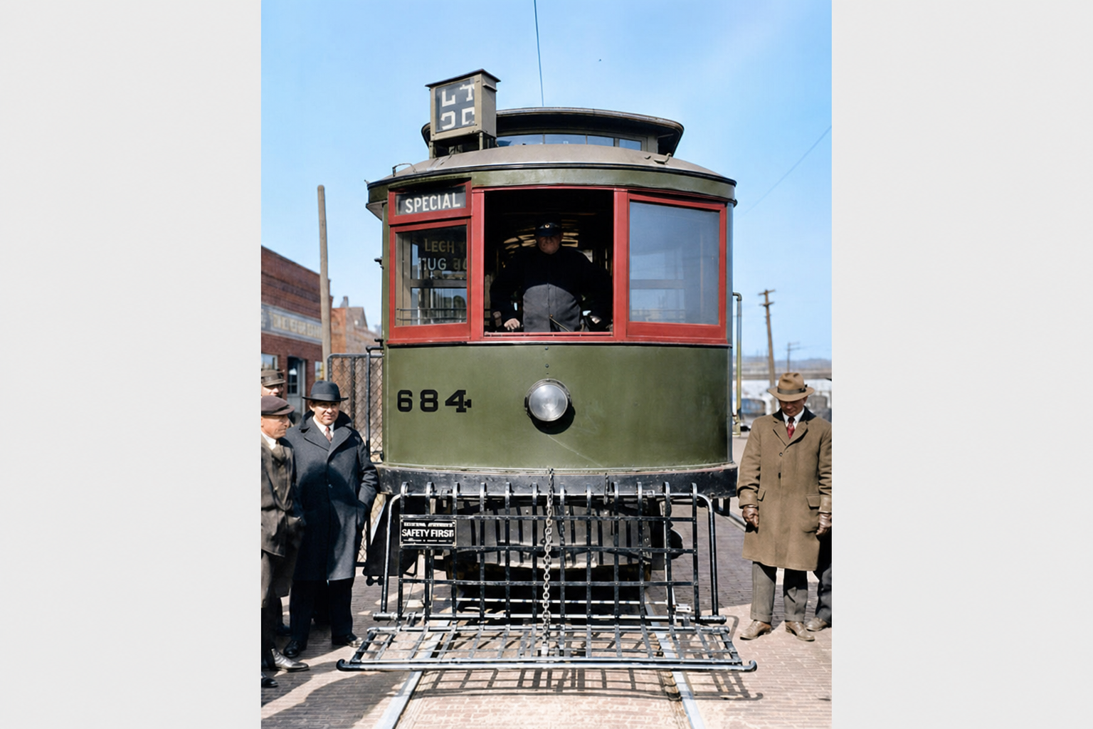 Seattle Municipal Railway streetcar No. 684 with safety fender, 1920s