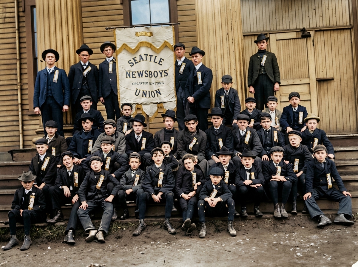 Seattle Newsboys' Union group portrait, c. 1907