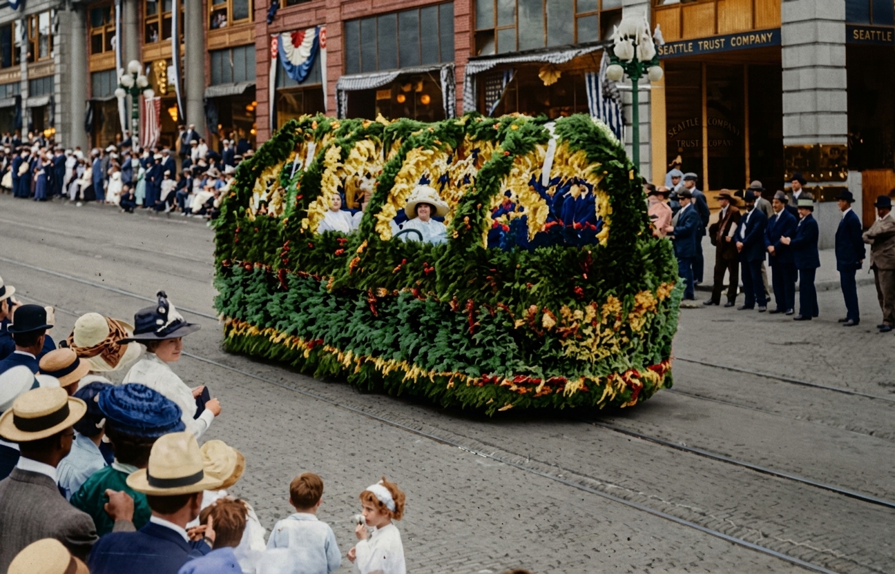 Potlatch Parade flower-covered float, 1912