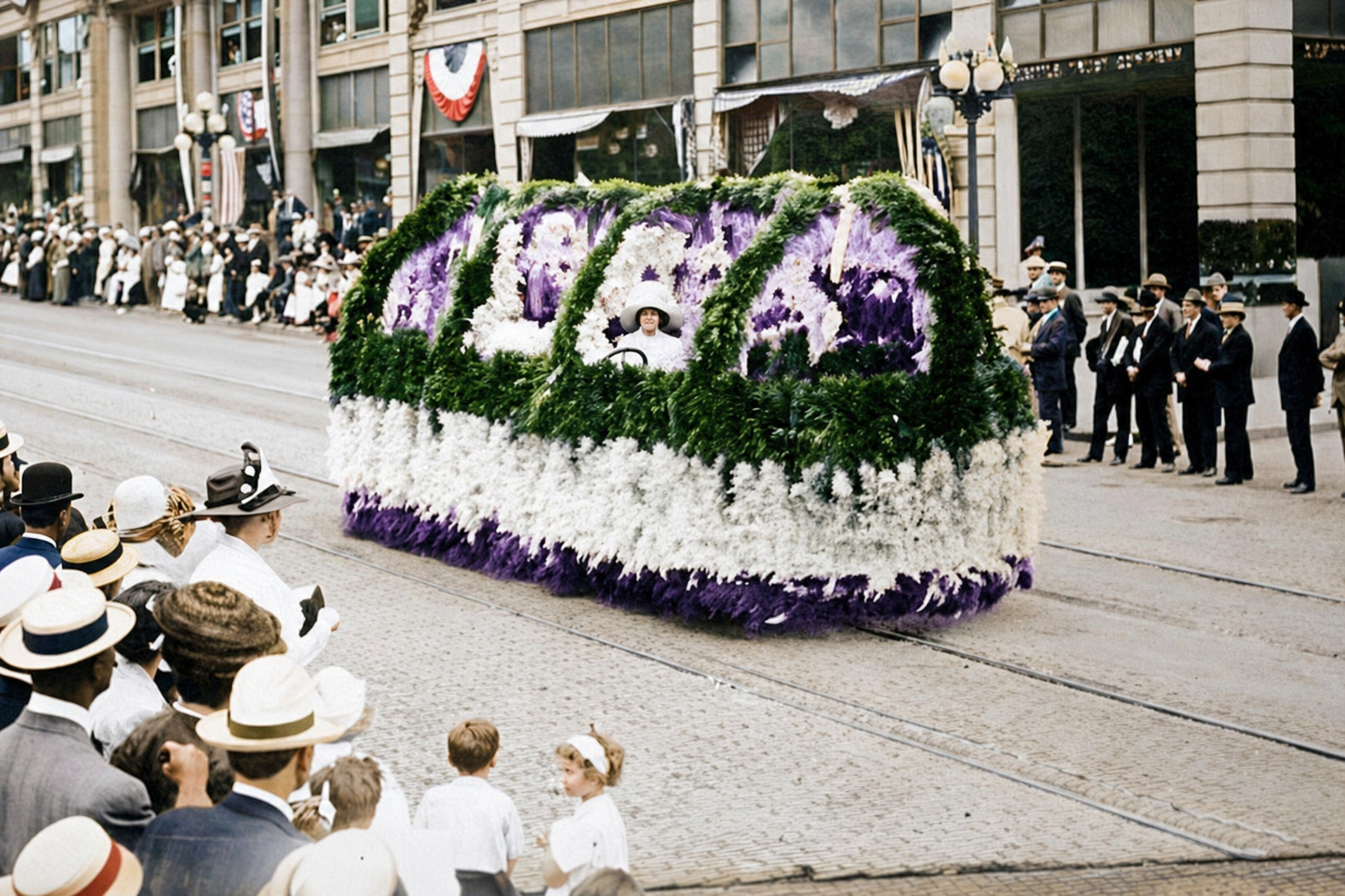 Potlatch Parade flower-covered float, 1912