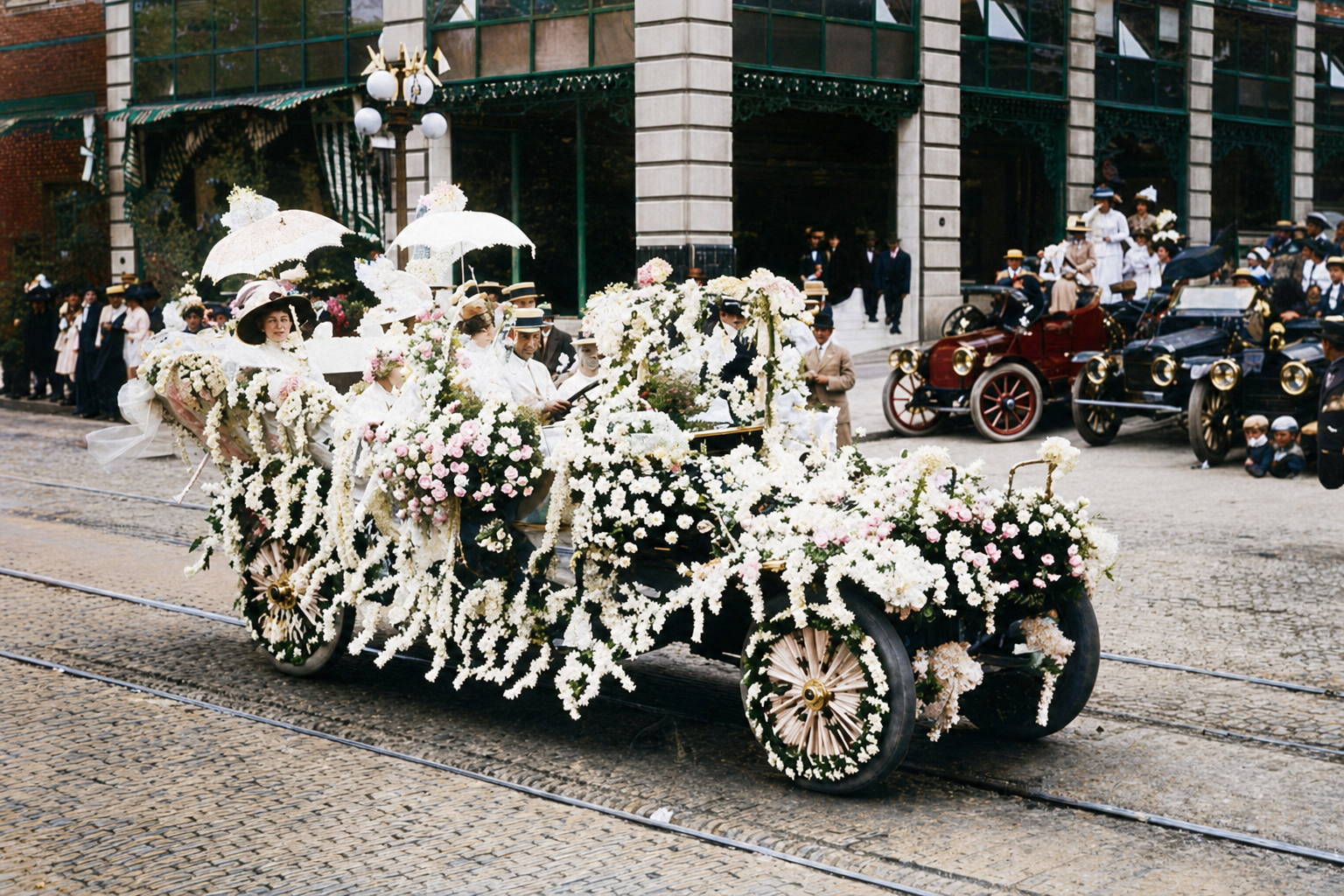 Flower-covered float, Seattle Potlatch Parade, 1912