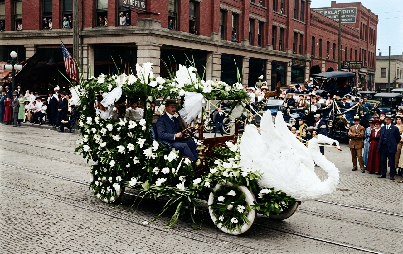 Flower-covered float, Seattle Potlatch Parade, 1912