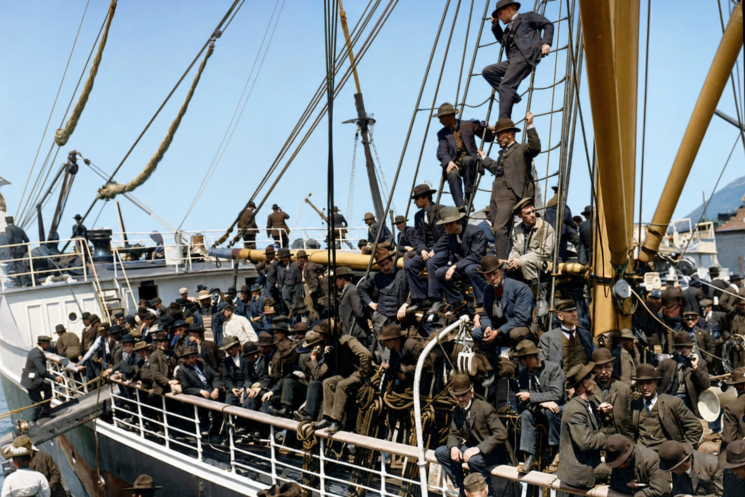 Gold seekers crowd ship bound for Alaska, c. 1905
