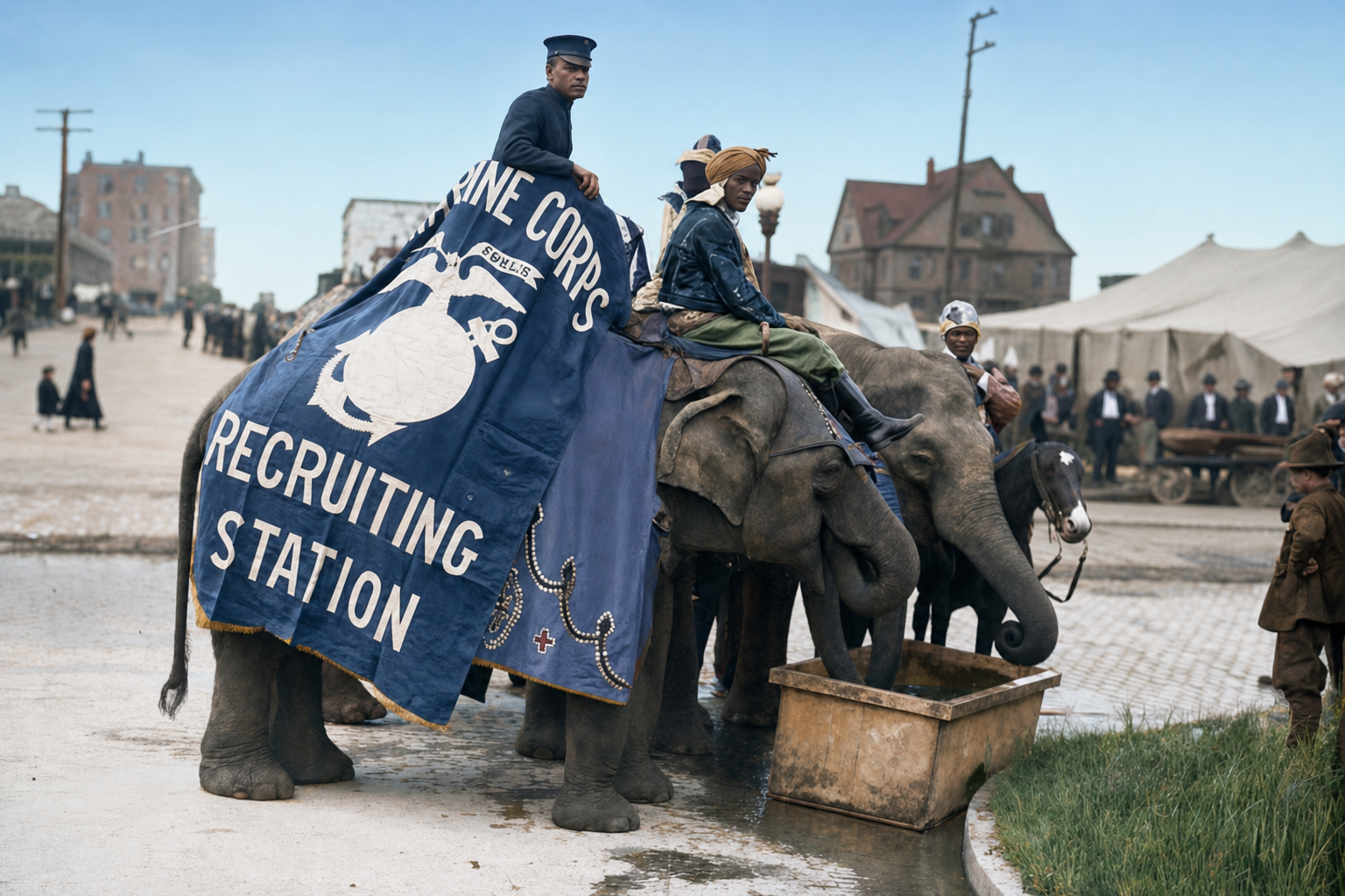 Marine Corps recruiting elephants, Seattle, c. 1917