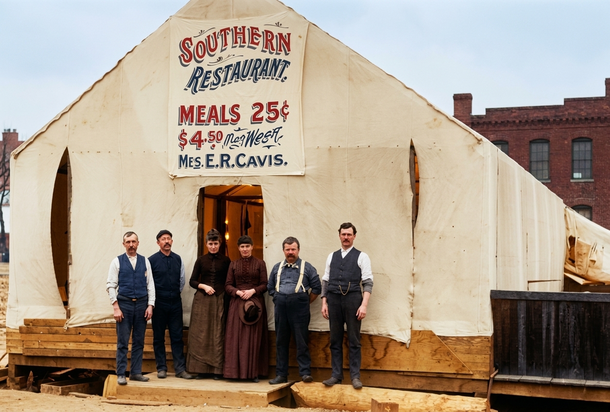 Southern Restaurant tent after the Great Seattle Fire, 1889