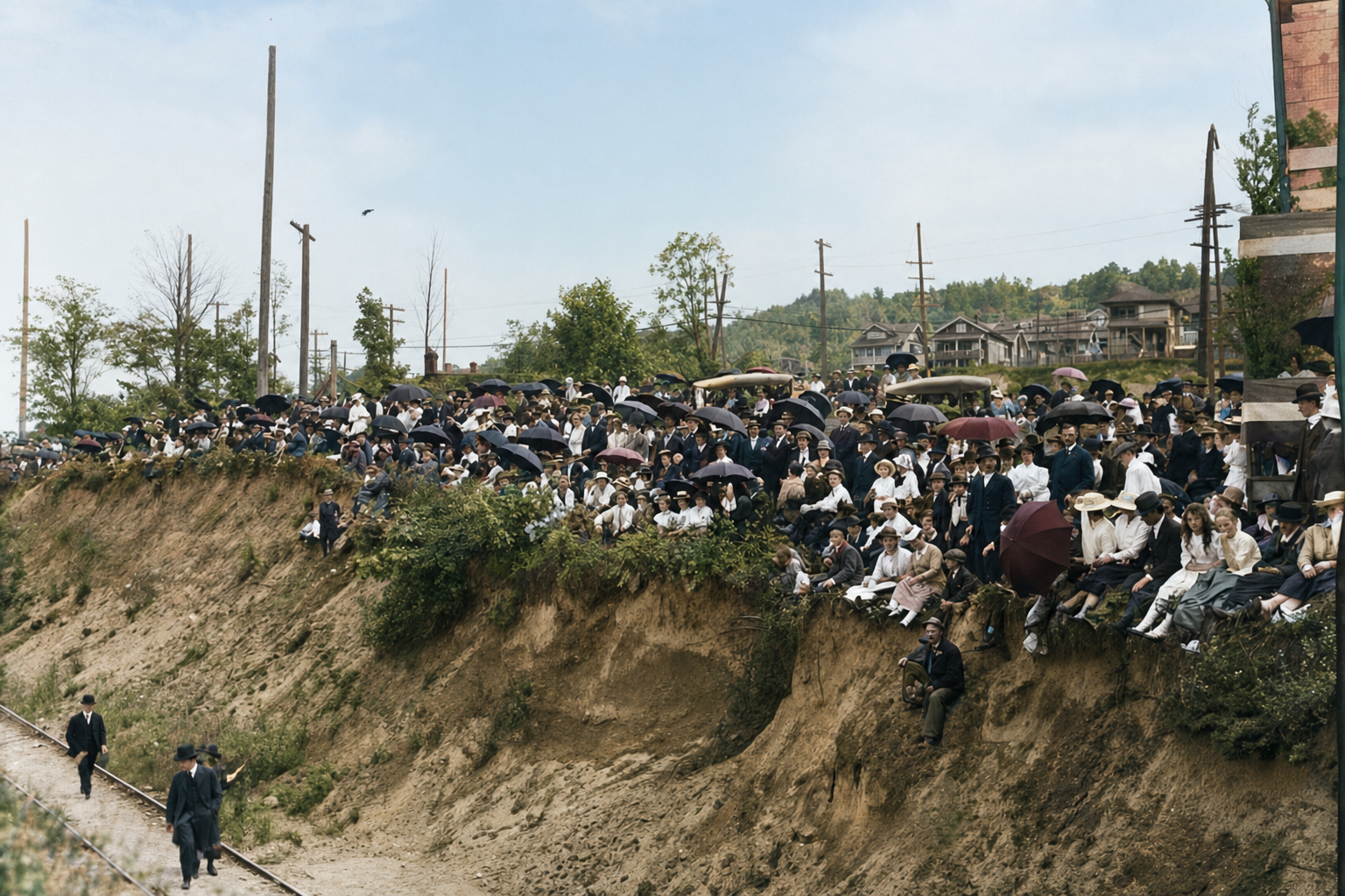 Crowds watching the Lake Washington Ship Canal opening, July 4, 1917