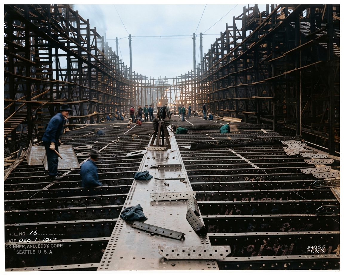 SS David Rodgers under construction, Skinner & Eddy shipyard, 1917