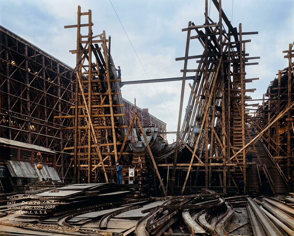 SS David Rodgers under construction, Skinner & Eddy shipyard, 1917