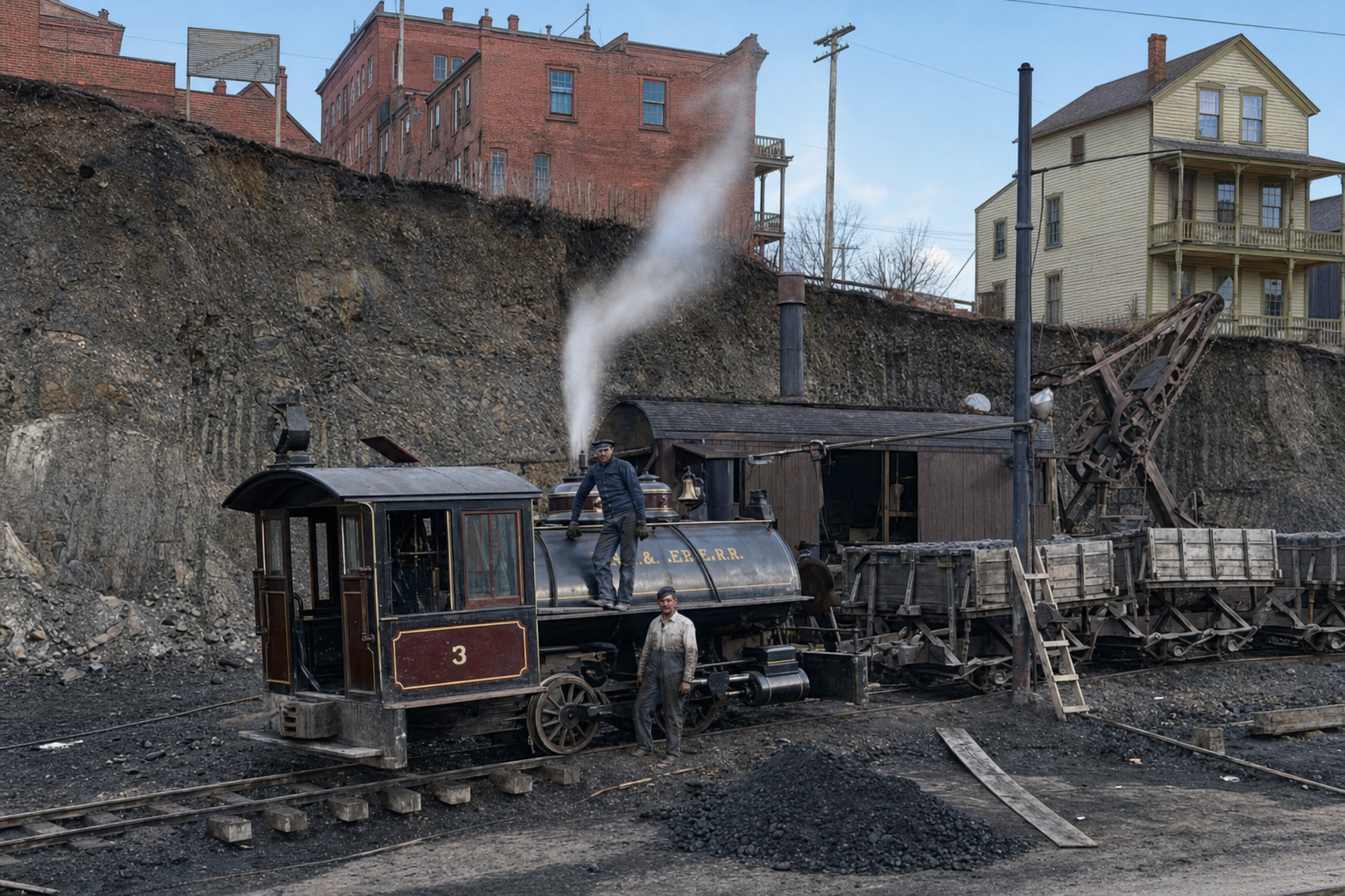 Locomotive and steam shovel at the Denny Regrade, 2nd & Virginia, c. 1906