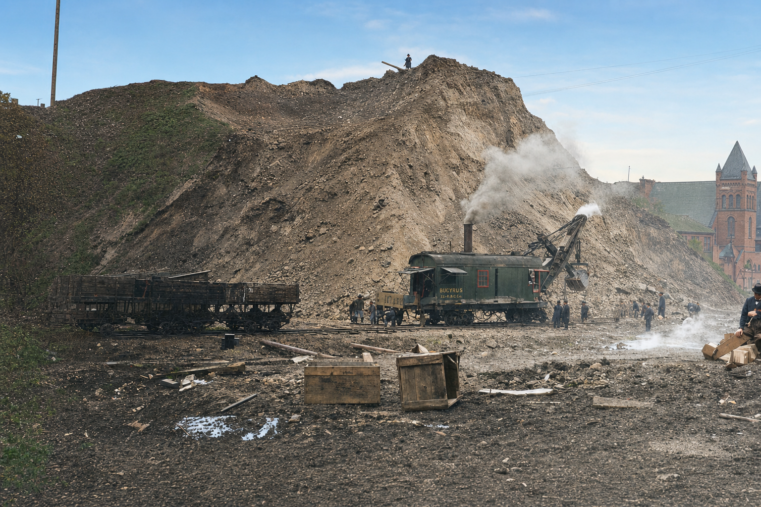 Denny Hill regrade at Third and Olive, 1909