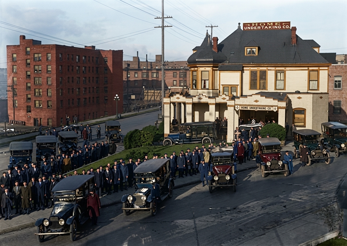 Home Undertaking Co. funeral procession, 9th & Union, c. 1915