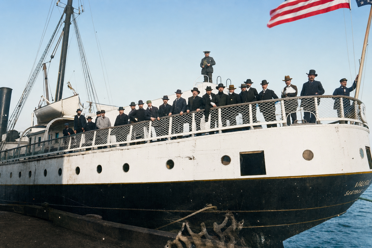 Steamship Valencia with Klondike prospectors, Seattle waterfront, April 1898