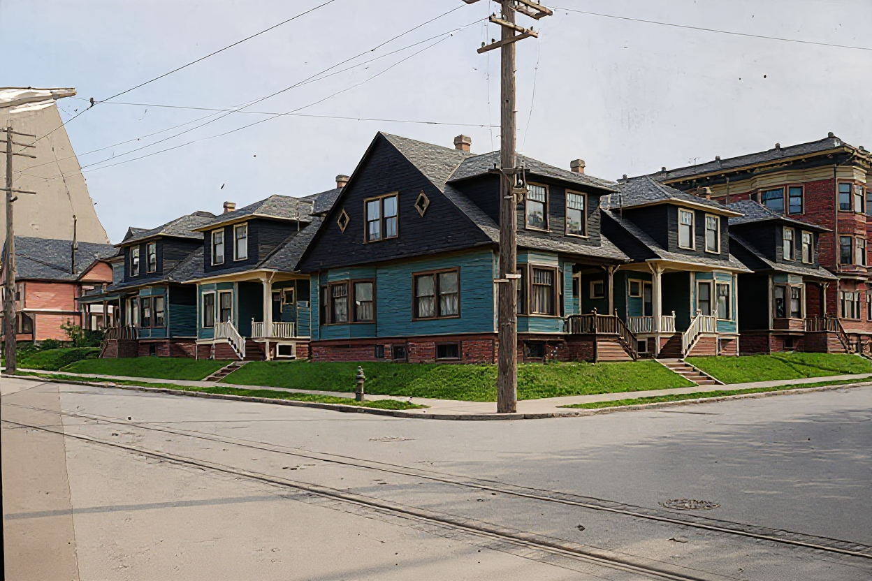 Residential corner with bungalows and apartment building, Mount Baker, c. 1910