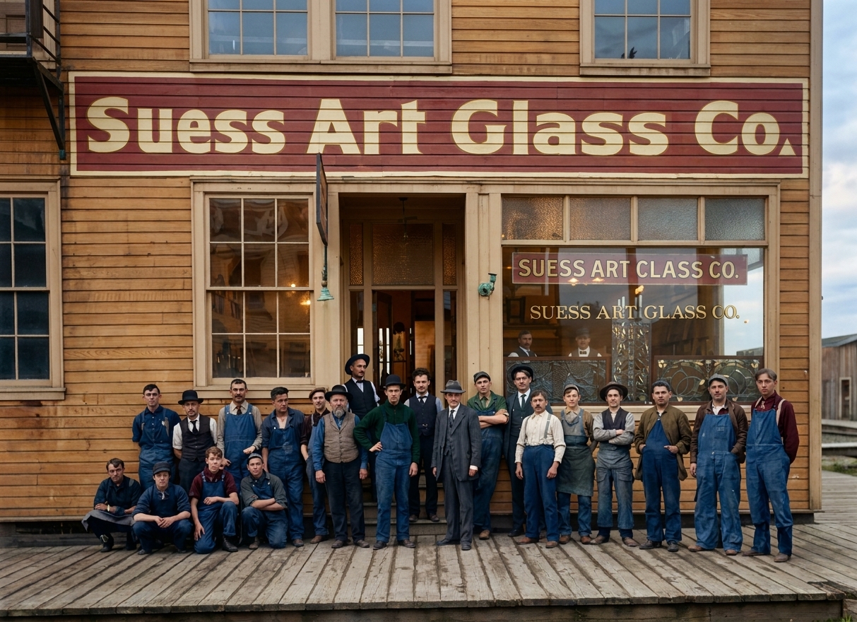 Workers outside Suess Art Glass Co., c. 1910s