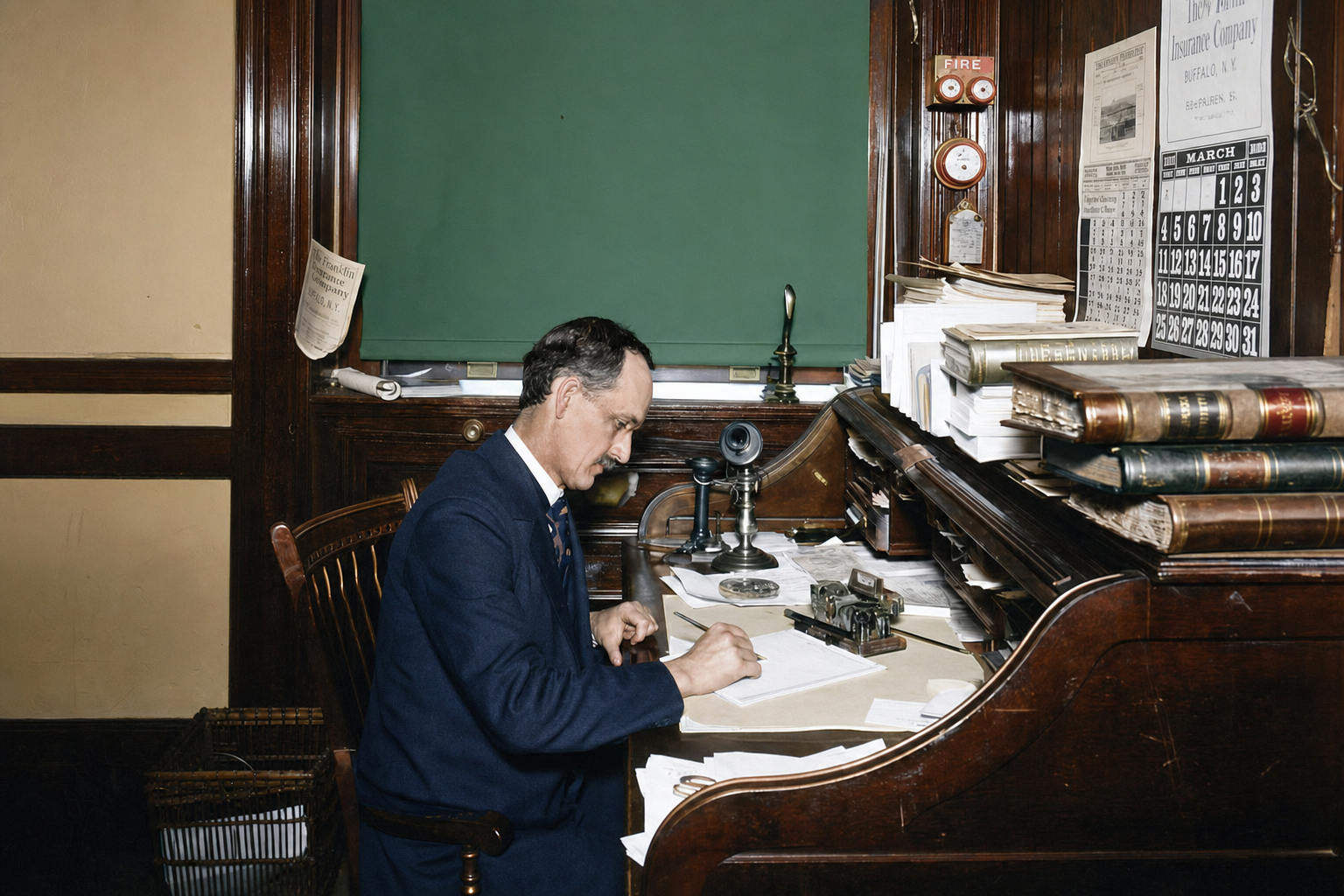 Thomas Prosch at his rolltop desk, c. 1900