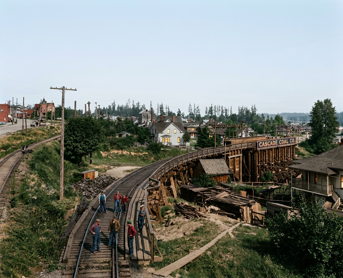 Cascade Coal Co. trestle and bunkers at Latona, c. 1905