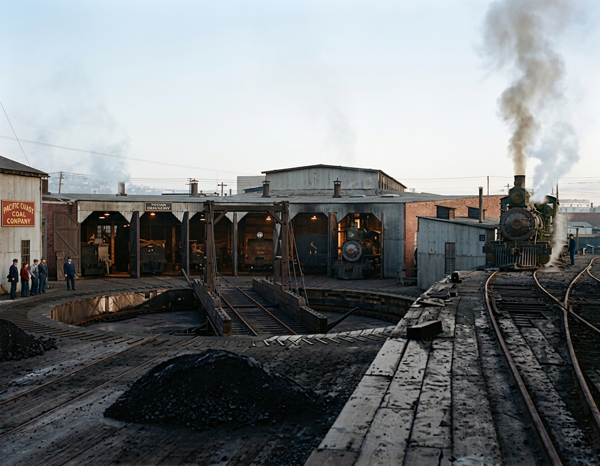 Pacific Coast Coal Company roundhouse and turntable, Railroad Avenue South, c. 1910