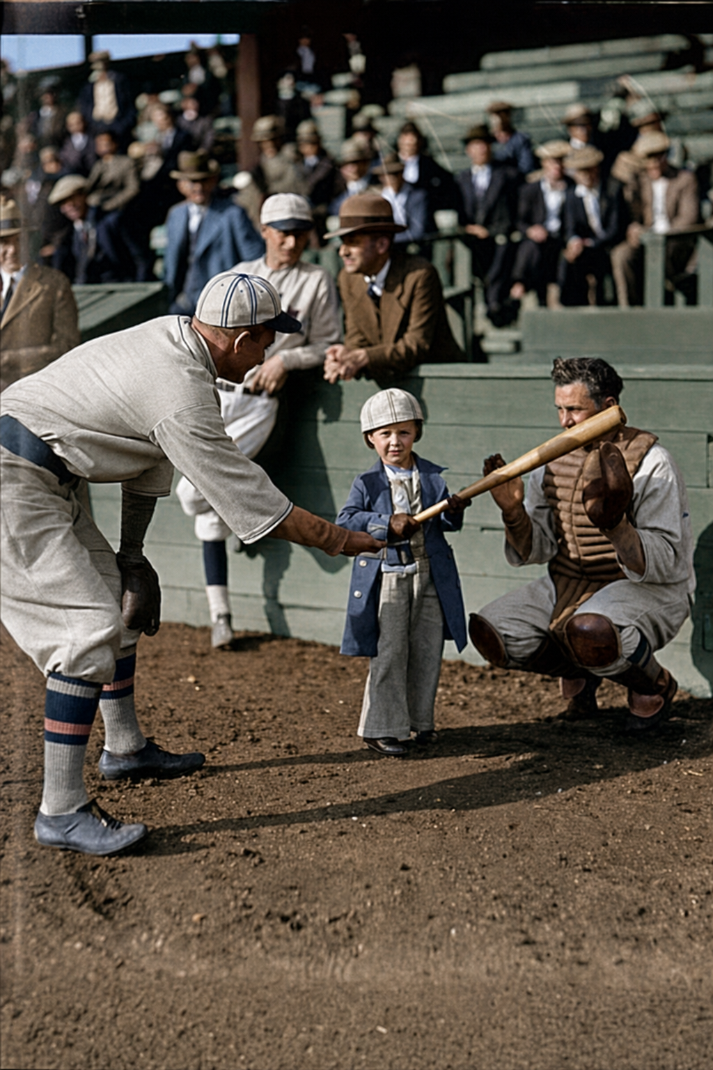 Ty Cobb coaching a young batter at a Seattle ballgame, c. early 1920s