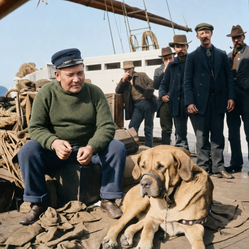 Klondike-bound prospectors and sled dogs on Seattle wharf, c. 1898