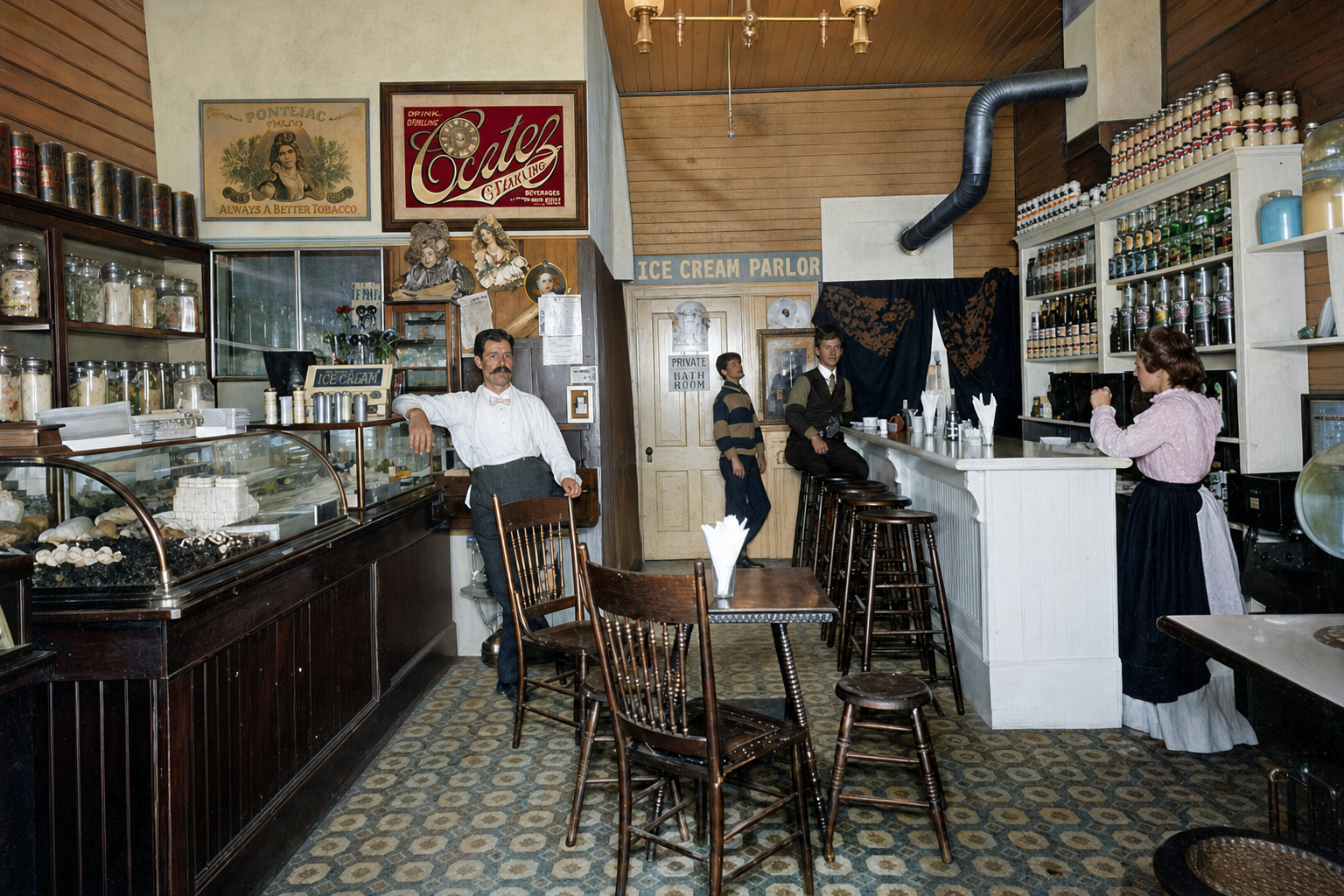 Confectionery and ice cream parlor interior, c. 1900