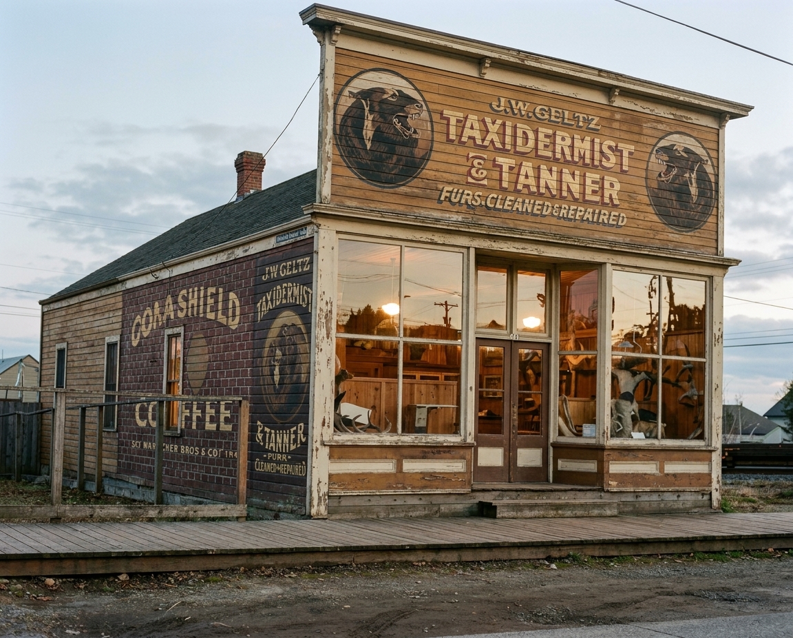 J.W. Geltz Taxidermist & Tanner shop, Fremont, 1910