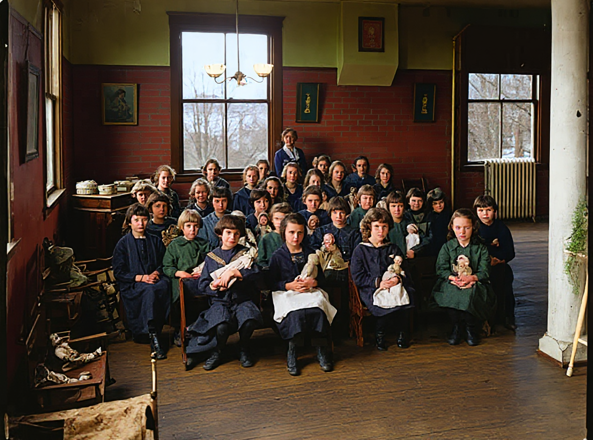 Girls with dolls at the Washington Children's Home, Ravenna, c. 1915