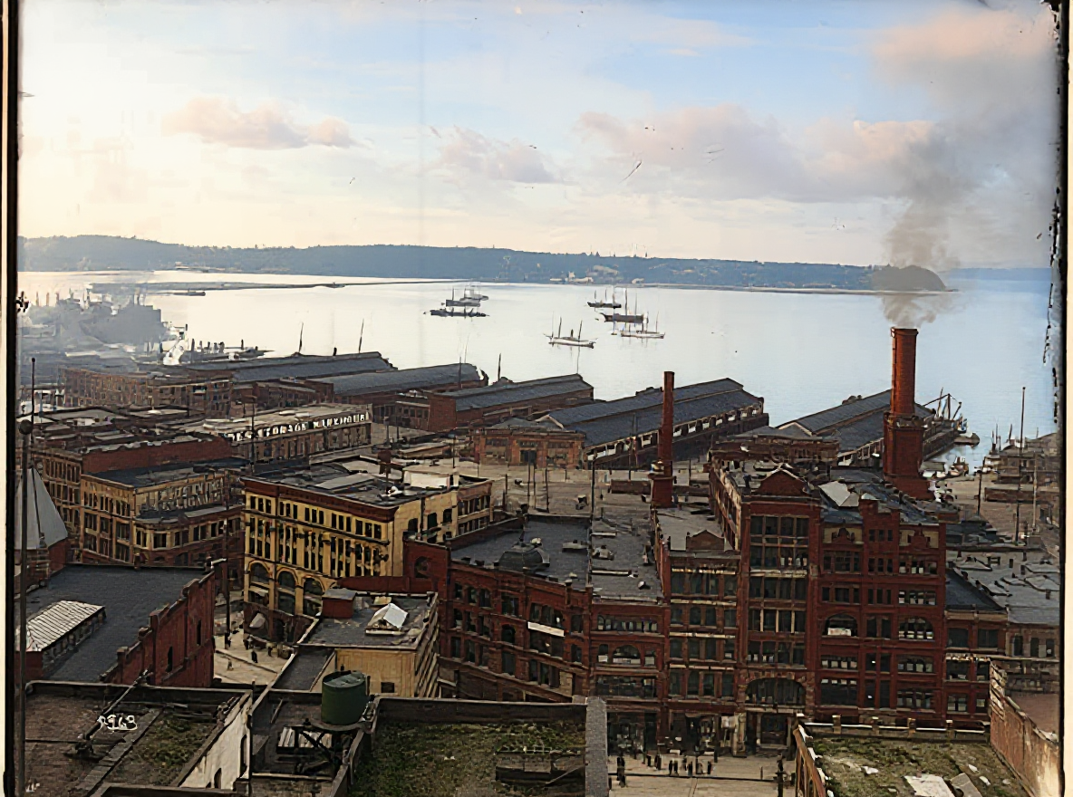 Seattle waterfront and downtown rooftops, c. 1905