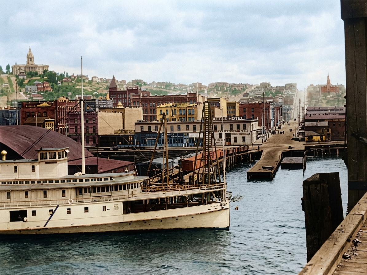 Yesler Way from the waterfront, c. 1895