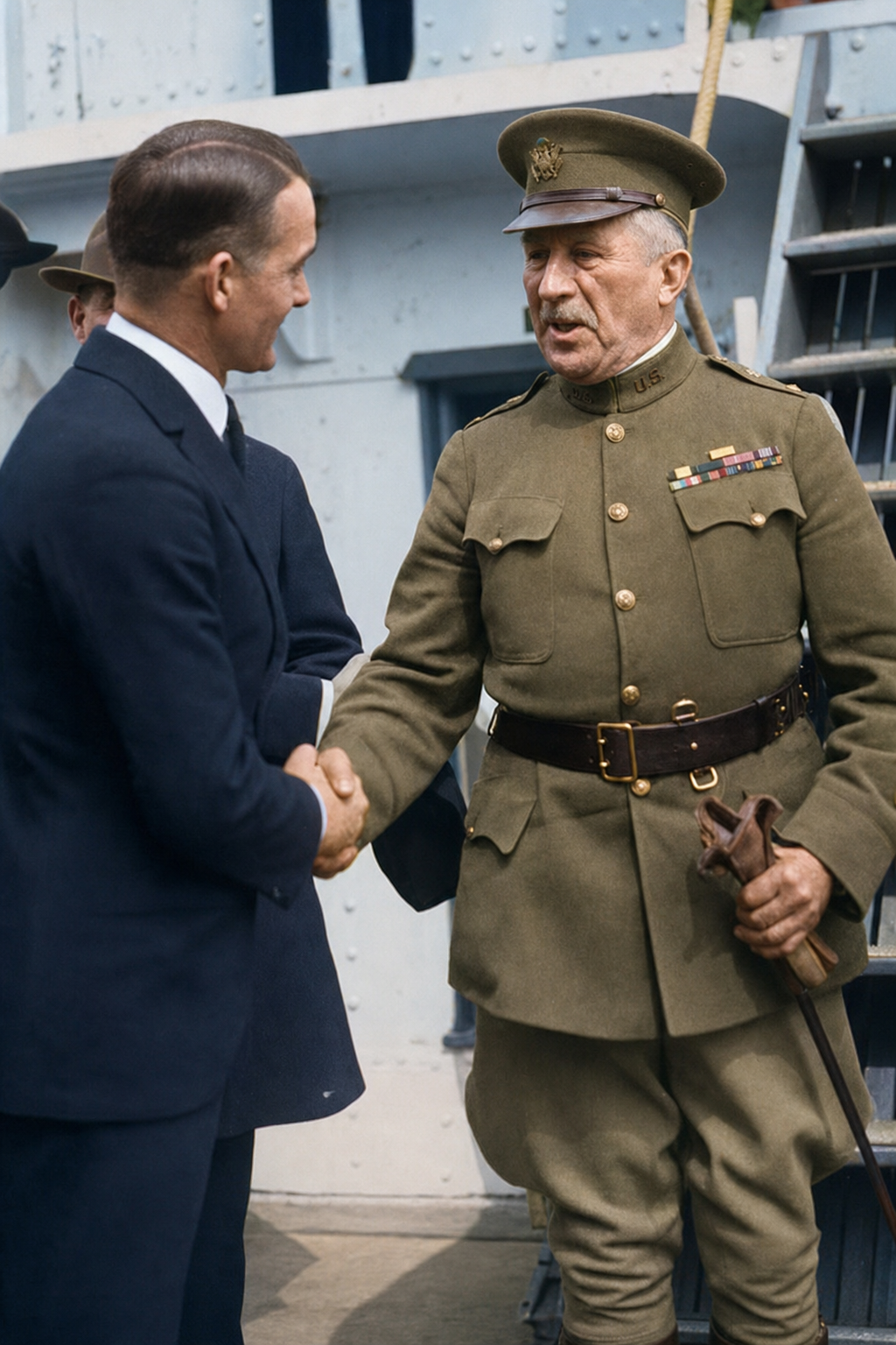 Lt. Gov. Wee Coyle greets a U.S. Army general, c. 1921