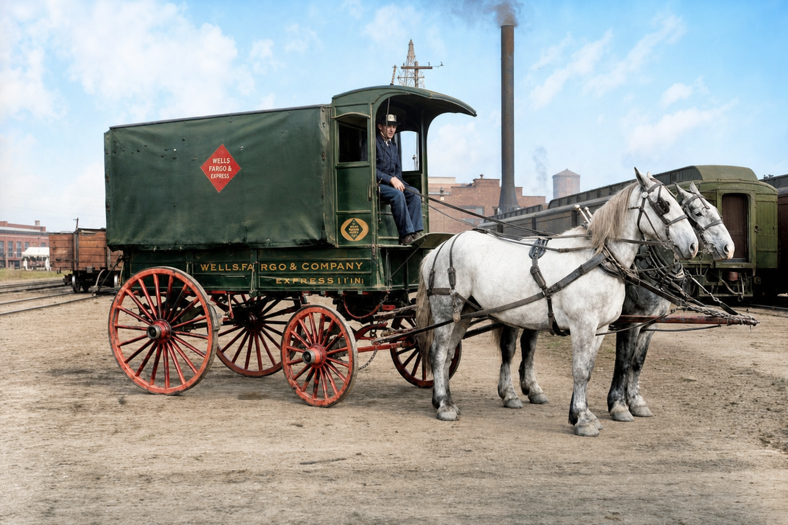 Wells Fargo & Company Express wagon at King Street Station, c. 1910