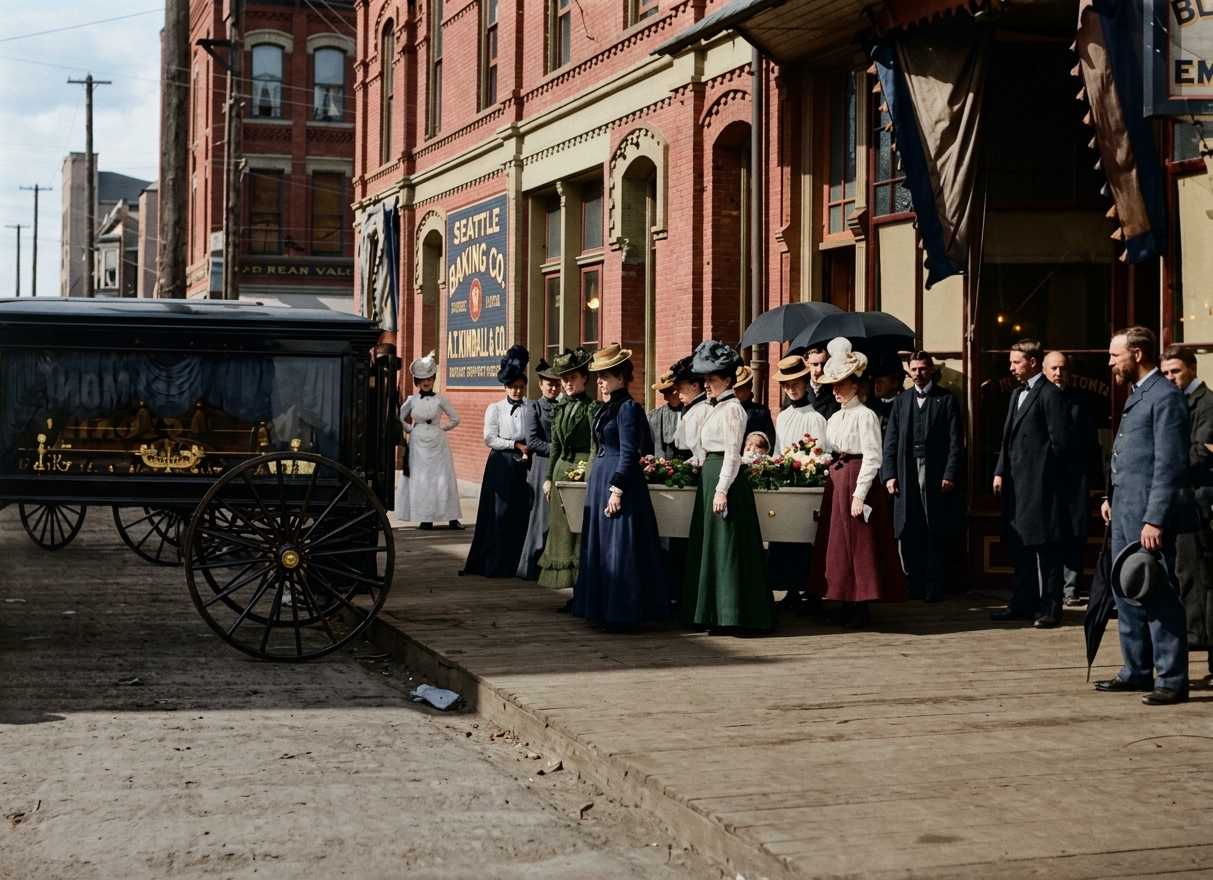 Funeral procession for Edith A. Judkins, Seattle, 1900
