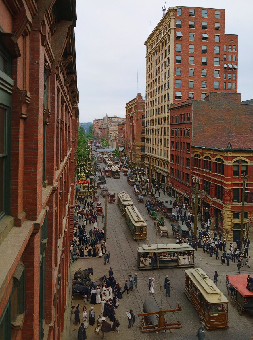Second Avenue Canyon, looking north from James Street, c. 1907