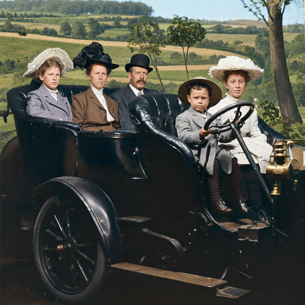 Studio portrait of family in automobile, Alaska-Yukon-Pacific Exposition, 1909