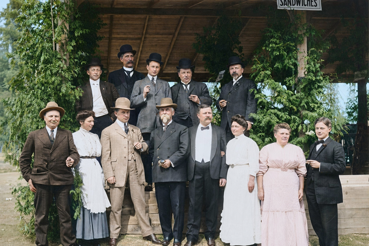 Group portrait at Washington Restaurant, Alaska-Yukon-Pacific Exposition, 1909