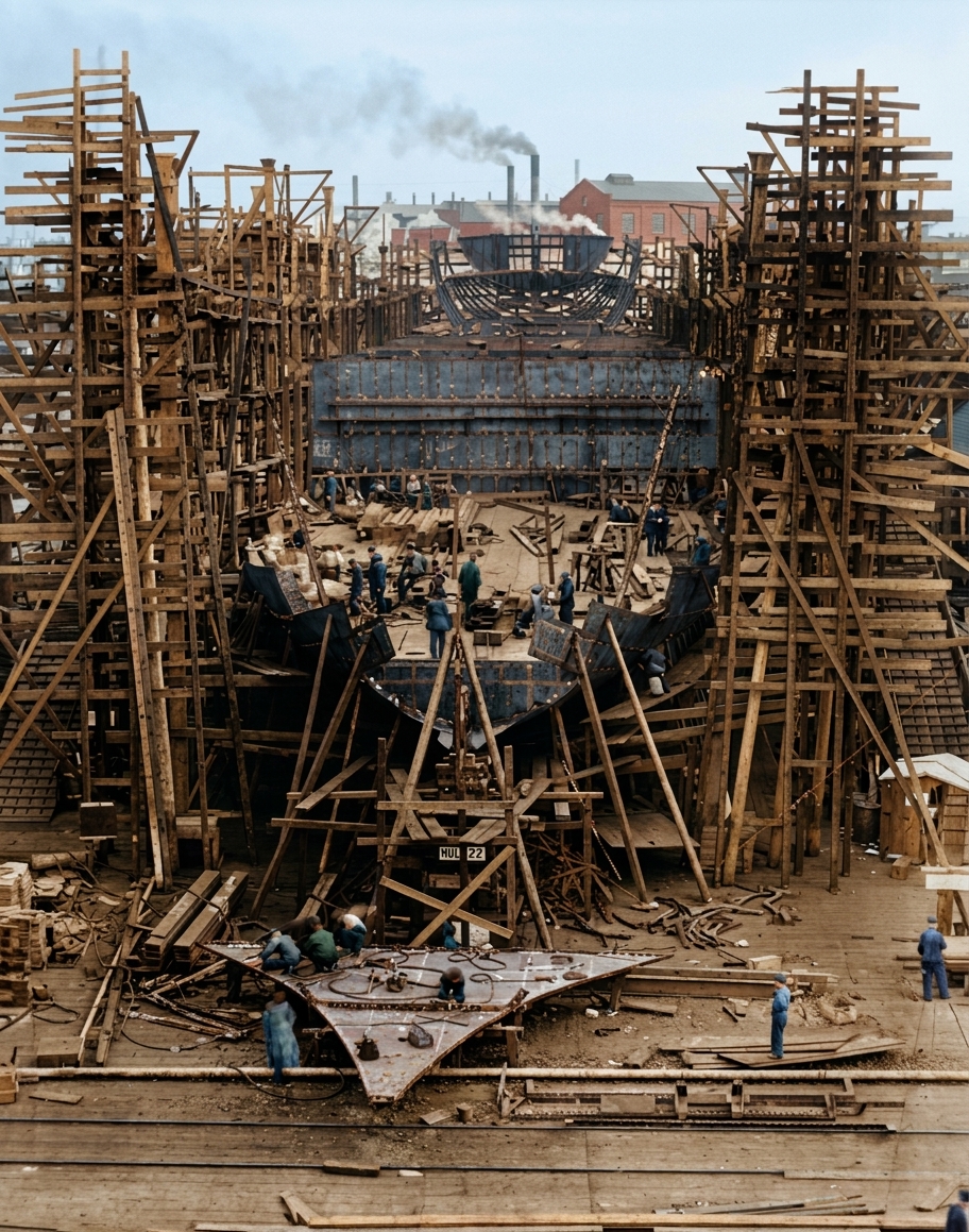 Ship under construction at J. F. Duthie & Company shipyard, 1918