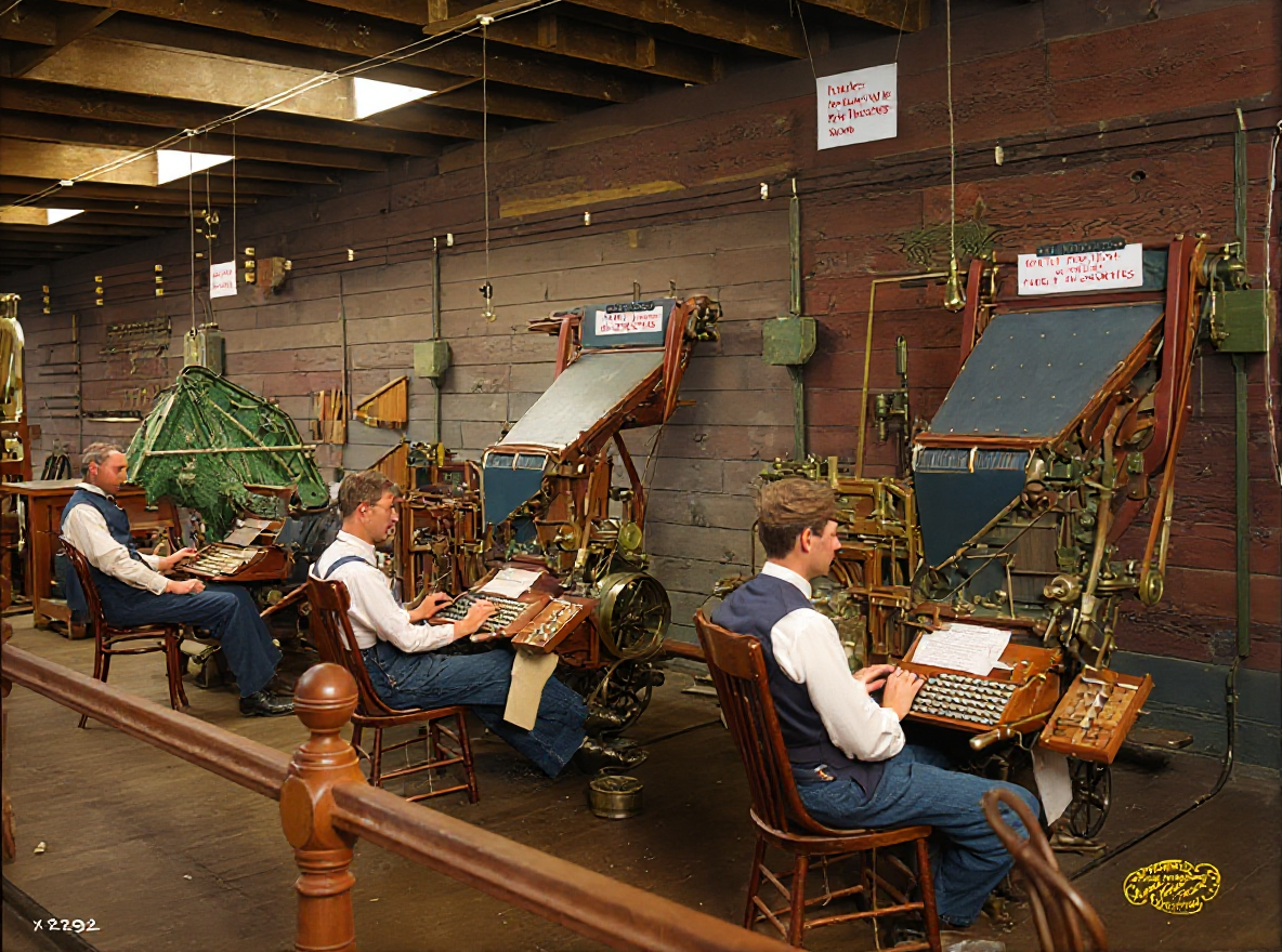 A.Y.P. Daily News typesetting room, Alaska-Yukon-Pacific Exposition, 1909