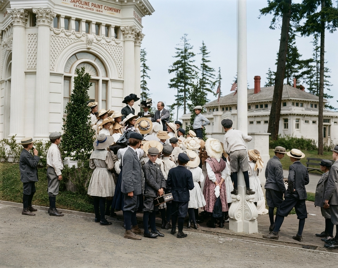 School children at the Sapolin Paint Company pavilion, A-Y-P Exposition, 1909