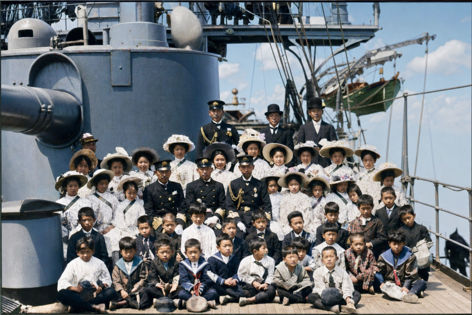 Japanese schoolchildren aboard cruiser Aso in Seattle harbor, 1909
