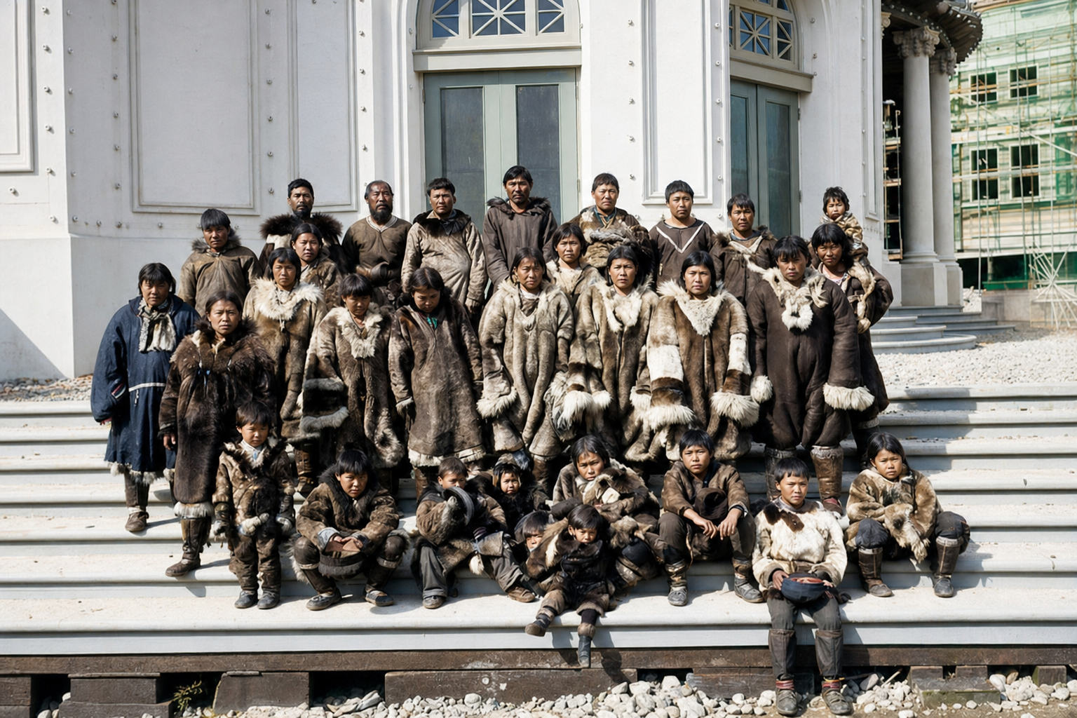 Siberian Yupik group at the Alaska-Yukon-Pacific Exposition grounds, 1908