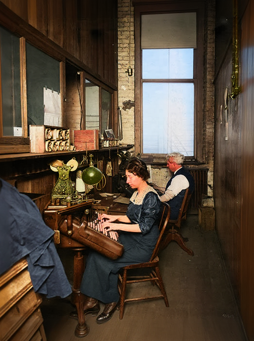 Monotype keyboard operators at Lowman & Hanford, c. 1908