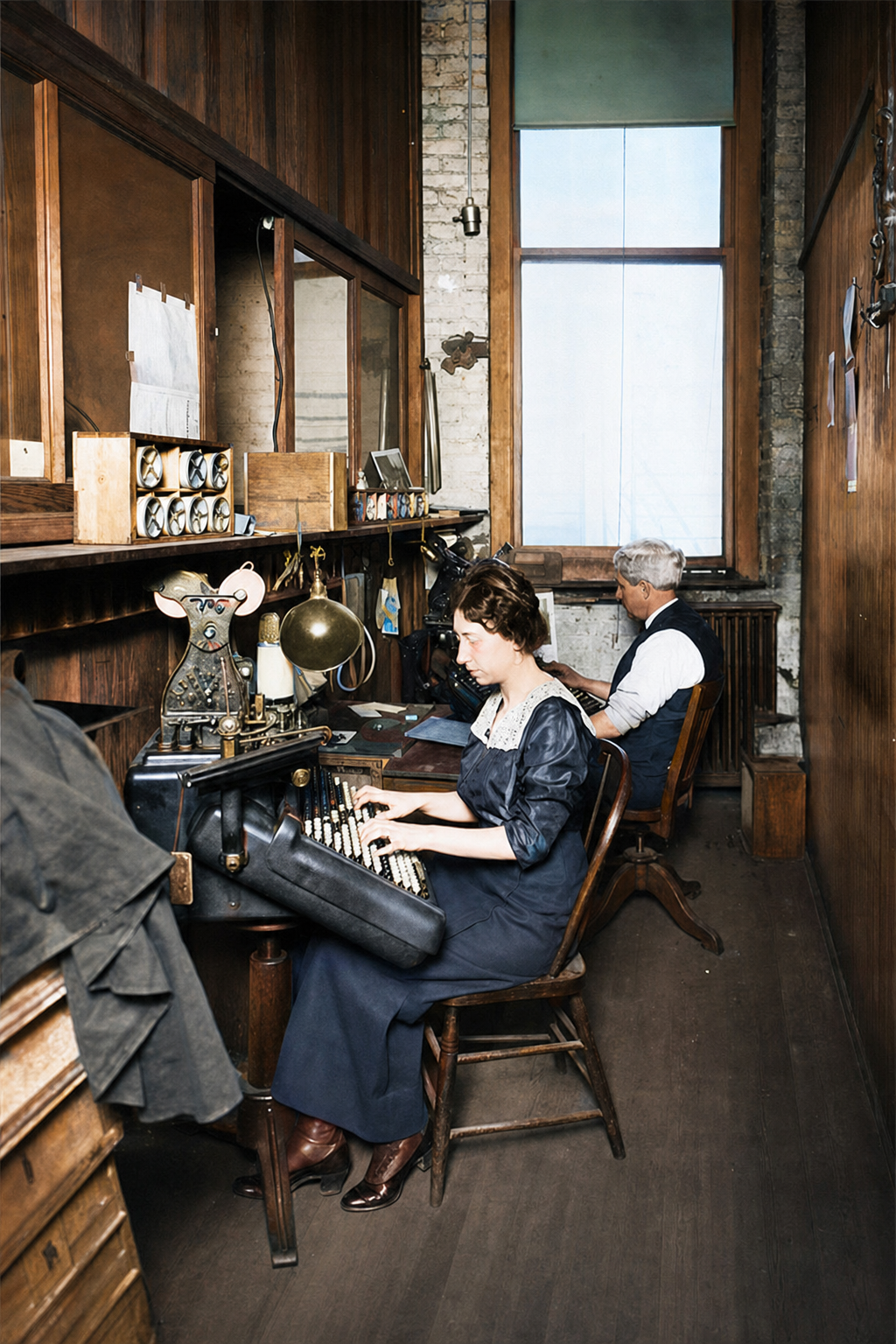 Monotype keyboard operators at Lowman & Hanford, c. 1908