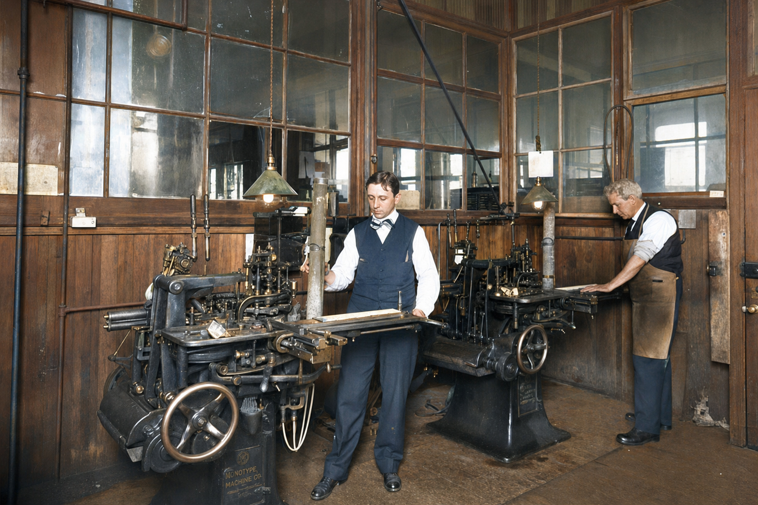 Monotype type-casting machines, Lowman & Hanford Printing, c. 1908